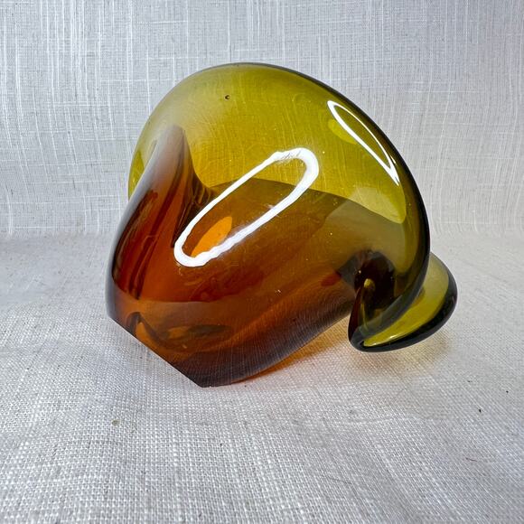 Mid Century Murano Style Yellow Ochre Art Glass Clam Shell Bowl Tilted Vase - Picture 3 of 12